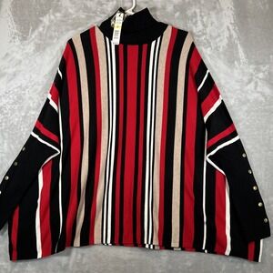Joseph A Poncho Turtleneck Sweater Striped Red Black White Womens Medium NWT‎